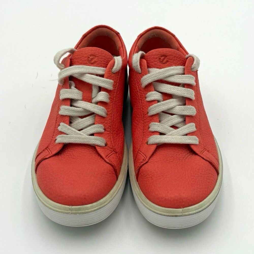 ECCO Soft 7 Womens Leather Sneakers Coral Pink Lace Up EU 36 US 5-5.5